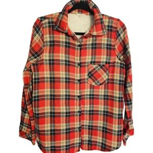 E Luna Women Red Plaid Sherpa Lined Flannel Shirt Jacket Warm Cozy Size M